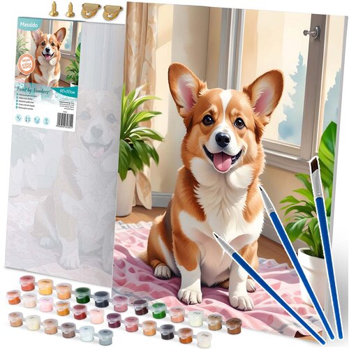 Massido Paint by Numbers Kit - Corgi Dog 40x50 cm for Creative Fun, (21738660) Cene