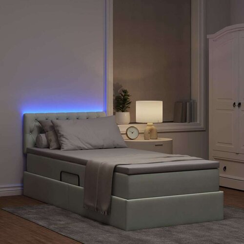  LED krevet za pohranu s madracem Svjetlosiva 90 x 200 cm Bar&amp;scaron;un Slike