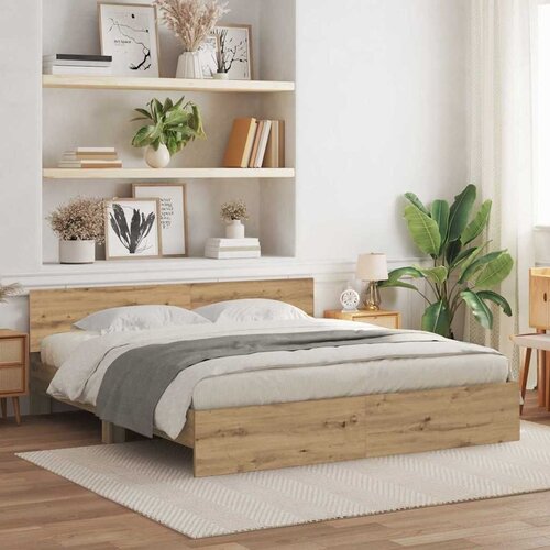 posteljni okvir z vzglavjem, konstruiran les, umetni hrast, 185&amp;times;203&amp;times;70 cm Slike