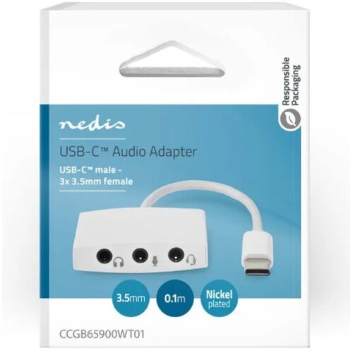 Nedis USB-C Audio Adapter CCGB65900WT01, USB-C na 3.5mm Ženski, USB 2.0, 0.1m, ABS/PVC Slike