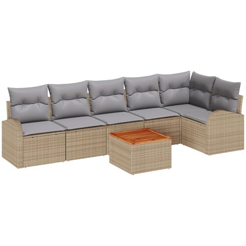 vidaXL 7-dijelni set vrtne sofe s jastučićima Bež Poly Ratan Akacija, 2-sjedalna vrtna sofa s ormarom i jastučićima Bež Poly Ratan Cijene