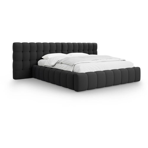 Micadoni Home Crni tapecirani bračni krevet s prostorom za odlaganje s podnicom 180x200 cm Mamaia &amp;ndash; Slike