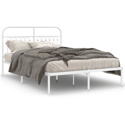 vidaXL Kovinski posteljni okvir z vzglavjem bel 135x190 cm Cene