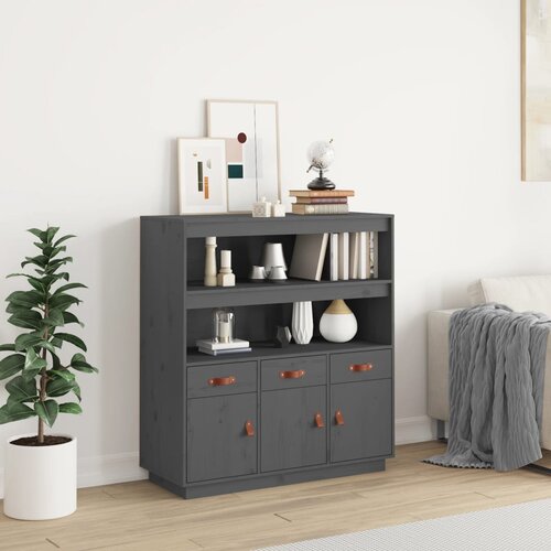 The Living Store Visoka omara siva 100x40x108,5 cm trdna borovina - Visoka Omara, (21430792) Slike