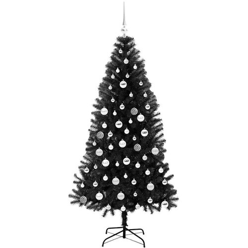 VidaXL Božićno drvce s 300 LED svjetlima s stalakom Crna 180 cm PVC Slike