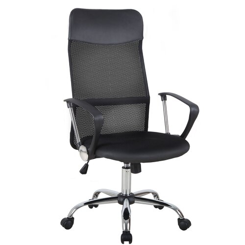 HOMCOM Ergonomski vrtljivi pisarniški stol s koleščki, nastavljivo višino in mrežastim naslonom, 63x65x109-119cm, črn, (20727986) Cene