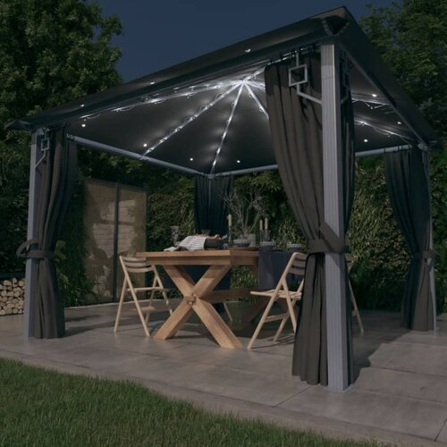 vidaXL Paviljon z zaveso in LED lučkami 3x3 m antraciten aluminij Cene