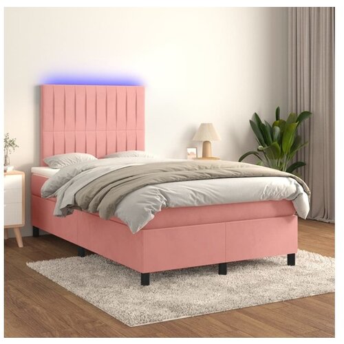  Box spring postelja z vzmetnico LED roza 120x200 cm žamet Cene