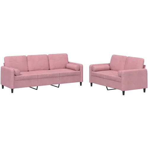 vidaXL 2-dijelni set sofa s jastucima ružičasti baršunasti