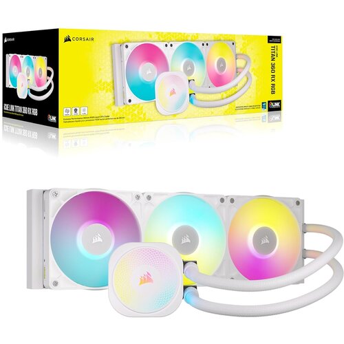 Corsair Vodeno hlađenje iCUE LINK TITAN 360 RX RGB Bele AIO, 360mm Radiator, Liquid CPU Cooler Slike