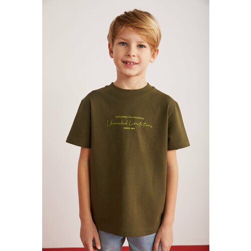 GRIMELANGE Rune Boy's 100% Cotton Short Sleeve Piece Printed Crew Neck Khaki T-shirt Slike