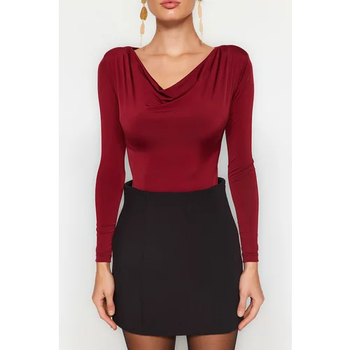 Trendyol Claret Red Plucked Collar Knitted Body