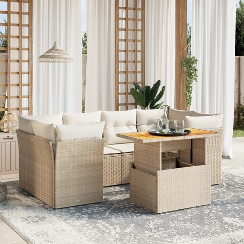 VidaXL 7-dijelni set vrtnih sofa od poliratana s jastucima bež Slike