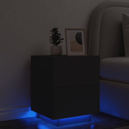 vidaXL Nočna omarica z LED lučkami črn inženirski les Cene