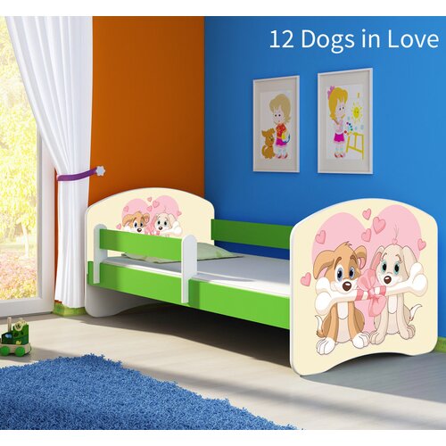  Dječji krevet ACMA s motivom, bočna zelena 140x70 cm 12 Dogs in Love Cene