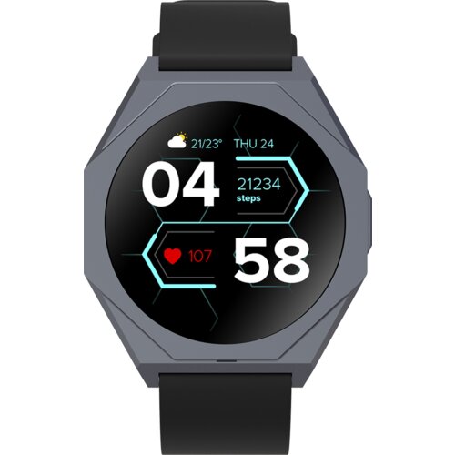 Canyon Otto SW-86, Smart watch Realtek 8762DK LCD 1.3&amp;rdquo; LTPS 360X360px, TP G+F 1+gesture 192KB Li-ion polymer battery 3.7v 280mAh,Gun aluminum alloy case middle frame+plastic bottom case+black silicone srap+gun strap buckle.host:45.4*42.4*9.6mmStrap:260*20mm 40.7g Slike