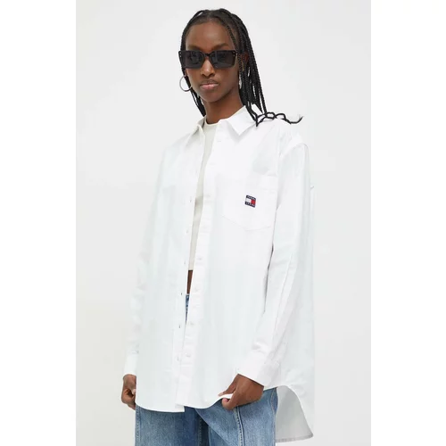 Tommy Jeans Pamučna košulja za žene, boja: bijela, relaxed, s klasičnim ovratnikom