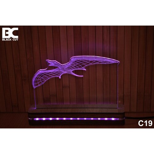 Black Cut 3D lampa sa 9 različitih boja i daljinskim upravljačem - pterosaurus ( C19 ) Slike