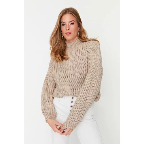 Trendyol Stone Oversize Straight Collar Knitwear Sweater