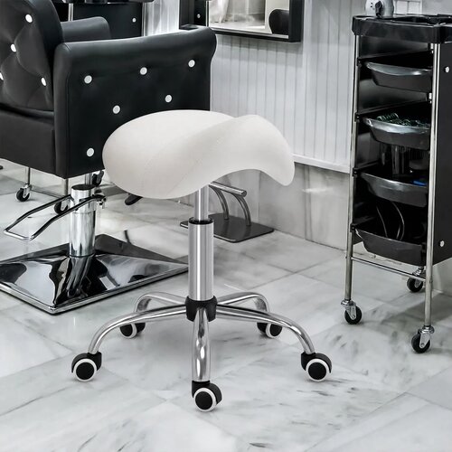  Stolica s kotačićima podesiva po visini 49-61 cm radna stolica za ured salon i masažu krem bijela Slike