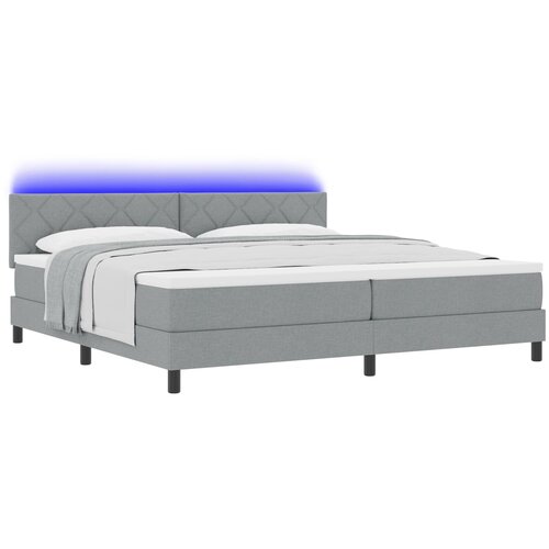 VidaXL krevet s podnicom s madracem &amp;amp; LED svijetlosiva 200x200 cm tkanina Slike