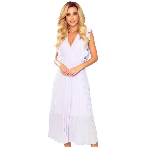 Numoco Pleated dress with ruffles and a neckline Slike