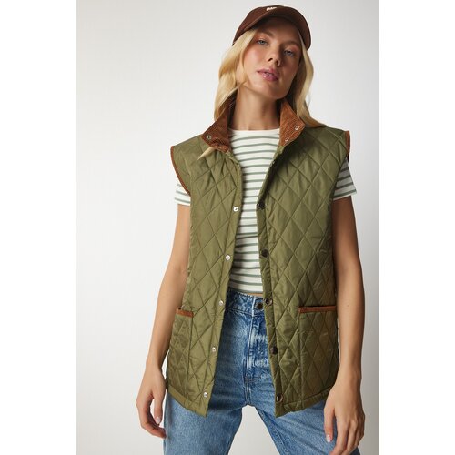 Women's Khaki Pocket Quilted Vest Slike