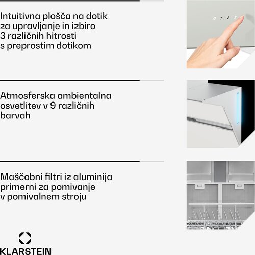 Klarstein Alina kuhinjska napa | 90 cm | 615 m&amp;sup3;/h | Tiha | EEK A Slike
