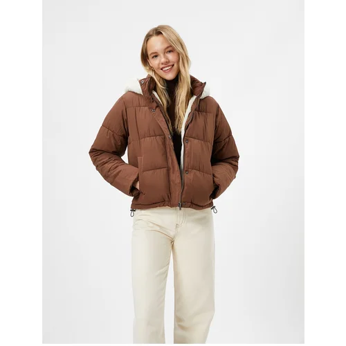 Koton Down Jacket Hooded Inner Plush Lined Pocket Zipper