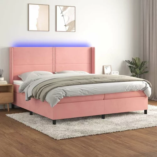  Box spring postelja z vzmetnico LED roza 200x200 cm žamet, (20851612)