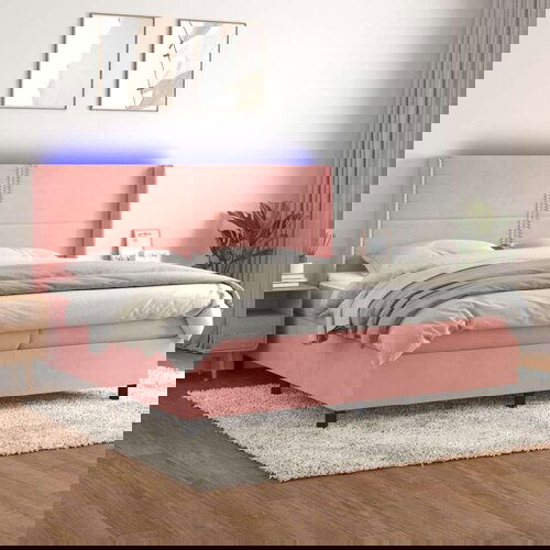  Krevet box spring s madracem LED ružičasti 200x200cm baršunasti Cene