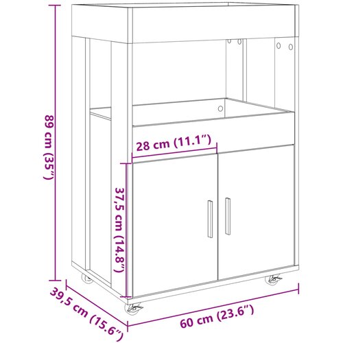  kolica boja hrasta 60x39,5x89 cm od konstruiranog drva Slike