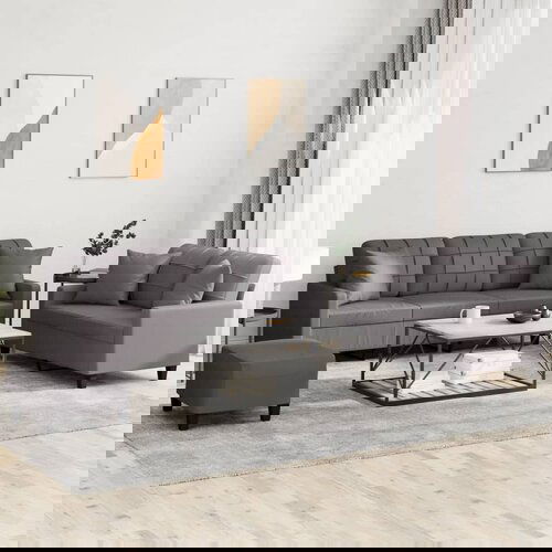 The Living Store Sedežna garnitura z vzglavniki 3-delna sivo umetno usnje - Sedežna Garnitura, (21480398) Cene