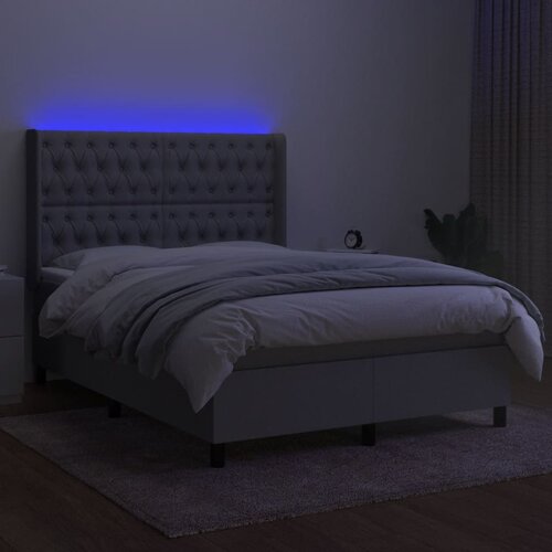  Krevet box spring s madracem LED svjetlosivi 140x200 cm tkanina Slike