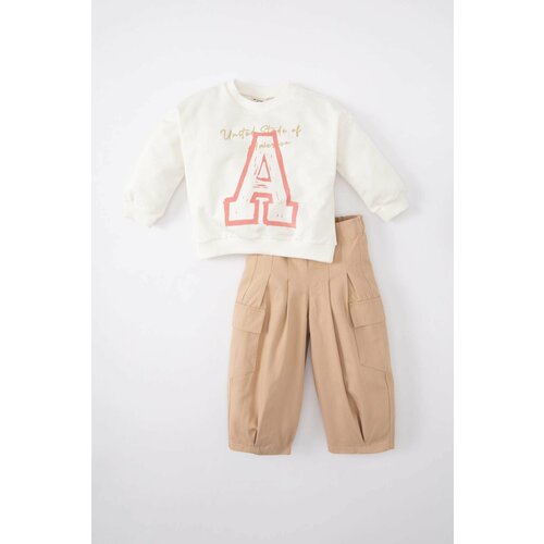 Defacto Baby Girl Slogan Printed Sweatshirt Trousers 2 Piece Set Slike