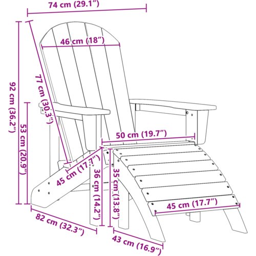 VidaXL Adirondack stolice s podnožjem 2 kom Navy Blue HDPE Slike