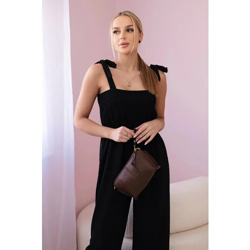 Kesi Strappy jumpsuit with ruffle top in black