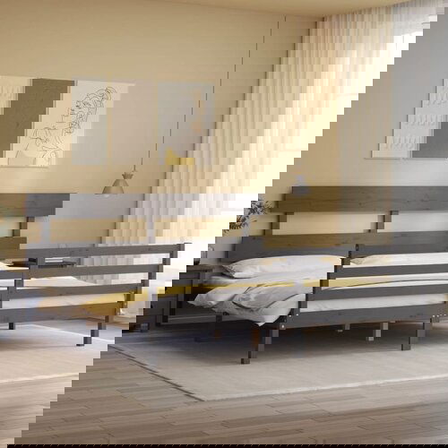 vidaXL Okvir za krevet s uzglavljem sivi 200 x 200 cm od masivnog drva Cijene