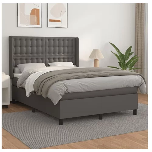 vidaXL Box spring postelja z vzmetnico siv 140x200 cm umetno