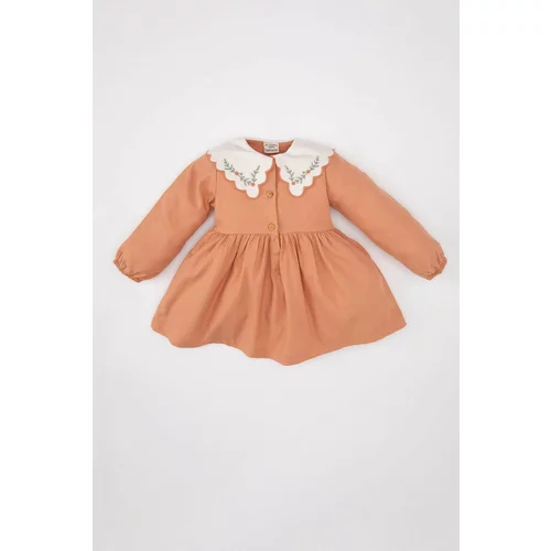 Defacto Baby Girl Floral Long Sleeve Twill Dress