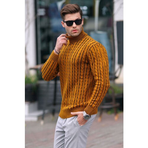Madmext Mustard Turtleneck Knit Detailed Sweater 6317 Slike