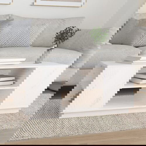 VidaXL Stolić za kavu bijeli 90 x 49 x 40,5 cm od masivne borovine Slike
