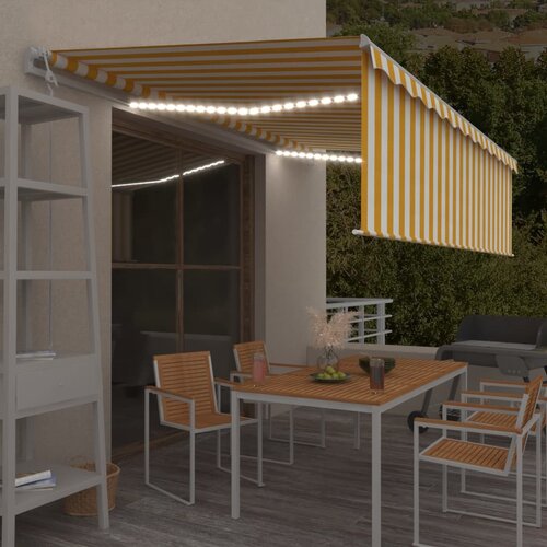 vidaXL Avtomatska tenda s senčilom LED + senzor 5x3 m rumena in bela Cene
