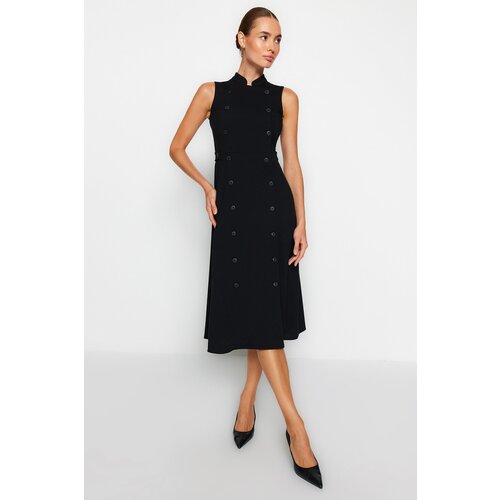 Trendyol Black Knit Collar Dress With Buttons Slike