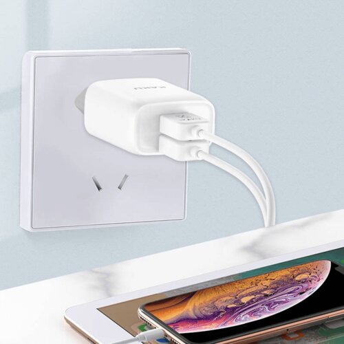Kakusiga hi&amp;scaron;ni polnilec Q/HHDZ 2,4A 2x USB vtič s polnilnim kablom Lightning bel Slike