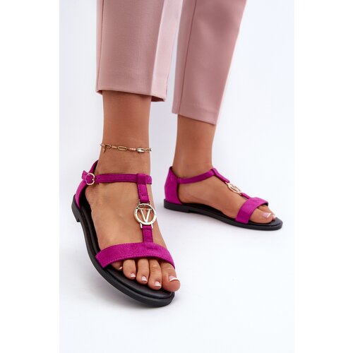 VINCEZA Women's Flat Sandals with Gold Embellishment Cene