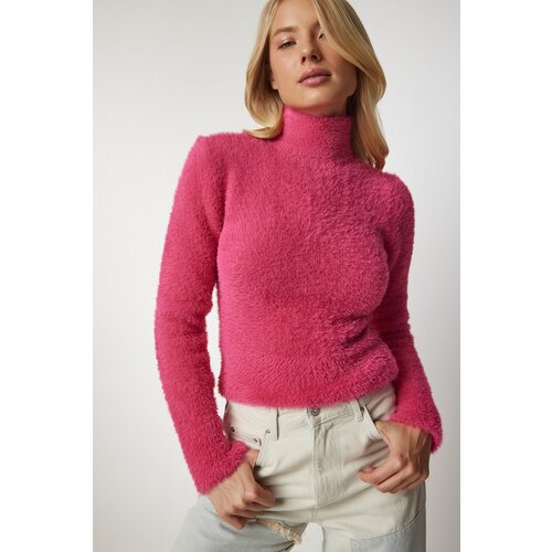 Women's Fuchsia Turtleneck Bearded Knitwear Sweater Slike