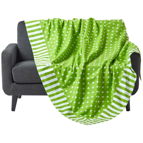 HOMESCAPES Bombažna dekorativna zelena odeja za kavč z zvezdami in črtami, 150x200 cm, (20750169)