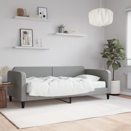 VidaXL Dnevna postelja z vzmetnico svetlo siva 90x200 cm blago Slike