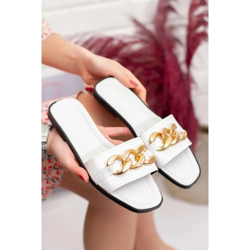 Dewberry TER01 Women Slippers with Chain-BEYAZ